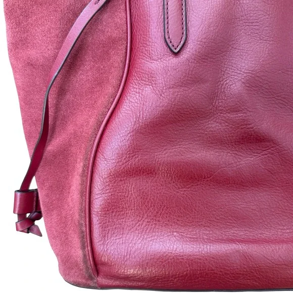 Fossil Charli Leather and Suede Tote Bag Triple Compartment Red Shoulder Bag - Picture 12 of 16